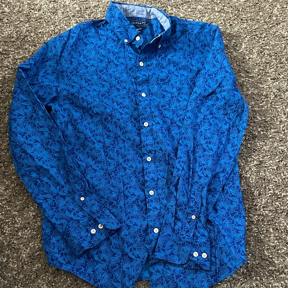 Stylish Blue Patterned Button-Down Shirt